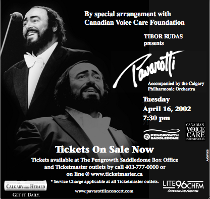 Maestro Pavarotti at the Saddledome in Calgary, Alberta, 16 April 2002